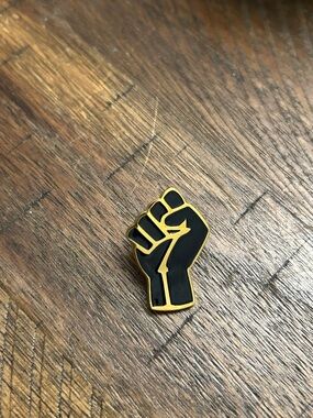 Black Raised Fist Enamel Pin - Gold Outline